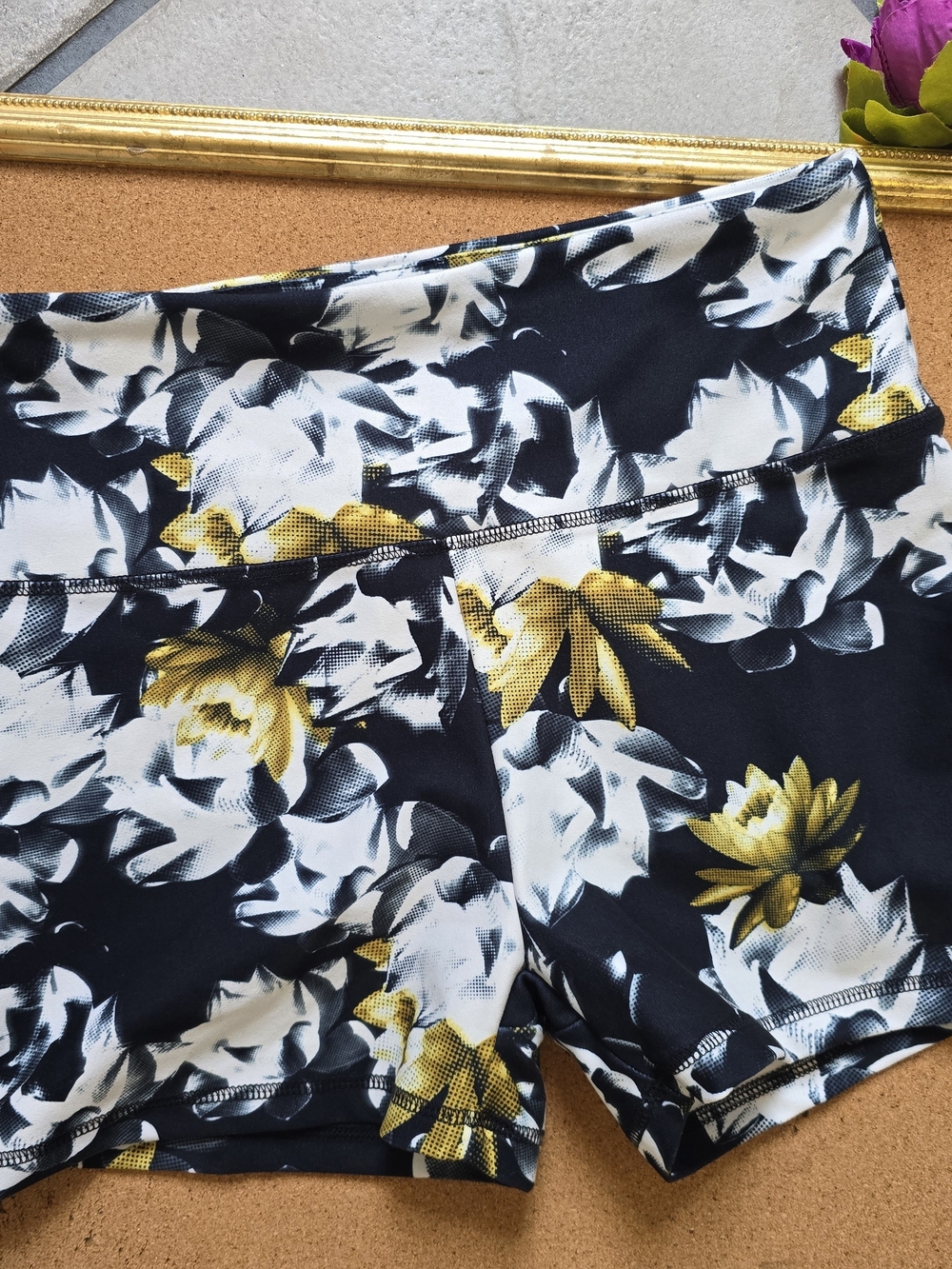 Balance Collection Black, White & Yellow Lotus Dry-Wik Yoga Shorts